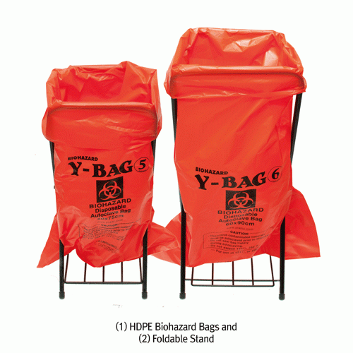Y & K® HDPE Biohazard-bags & Stands,Disposable, Red, HDPE 바이오해저드 백, 스탠드 별도